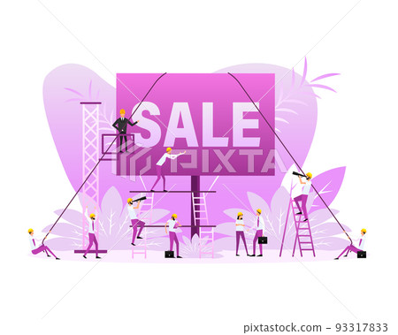 Sale placard people, great design for any purposes. Background vector illustration. Web design Sale placard people, great design for any purposes. Background vector illustration. Web design 93317833