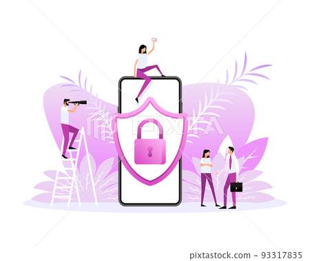 Cartoon with secure lock people. Digital bank. Flat vector illustration Cartoon with secure lock people. Digital bank. Flat vector illustration 93317835