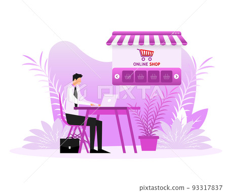 Laptop with and screen buy. Flat style characters. Concept online shopping Laptop with and screen buy. Flat style characters. Concept online shopping 93317837
