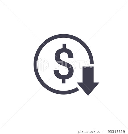 Cost reduction icon price lower arrow. Vector low cost money crisis line icon 93317839