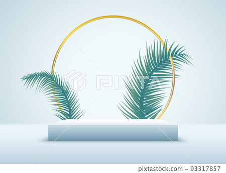 Product podium summer background 3d display vector nature pedestal shocase. Product podium platform 93317857