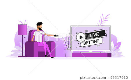 Man sits on the couch, they switch the channel on the TV - Live betting 93317910