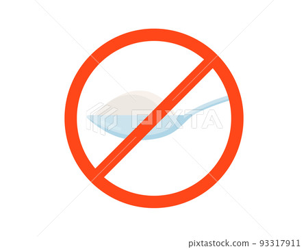 Spoon sugar stop logo vector icon. Powder sugar spoon prohibited symbol isolated sign. 93317911