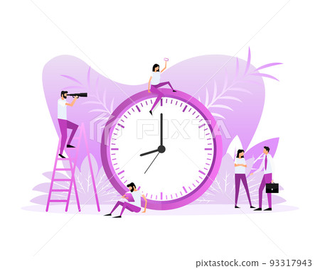 Flat icon with clock people. Time management. Message notification. Calendar reminder Flat icon with clock people. Time management. Message notification. Calendar reminder 93317943