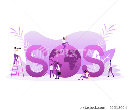 SOS Emergency banner. 911 calling. Emergency alarm. Vector illustration. 93318034