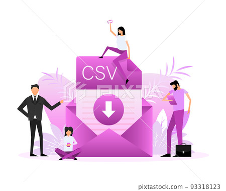 Download csv file. Group of people with csv document. Isometric vector. Icon vector 93318123