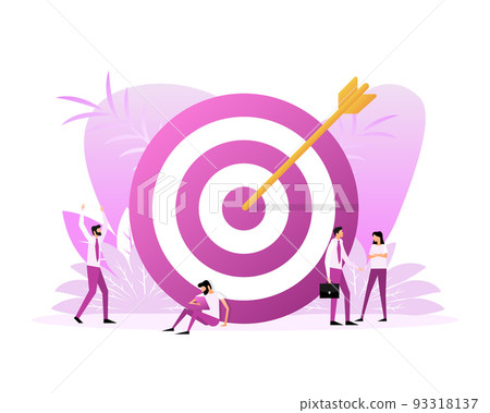 Target with an arrow flat icon concept market goal picture image on blue background. Flat people. Vector illustration. 93318137