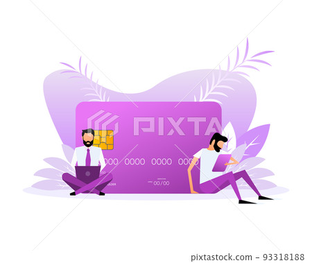 Flat credit card with people on a white background. Vector illustration Flat credit card with people on a white background. Vector illustration 93318188