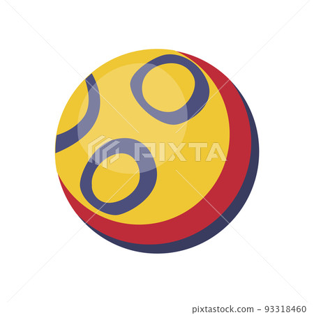 Cat accessorie rubber ball. Funny toy device for playing with animal. Colorful illustration for pet shop. Kiten care icon 93318460