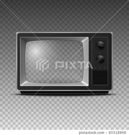 Vector 3d Realistic Retro TV Receiver Closeup Isolated on White. Vintage TV Set. Television, Front View 93318948