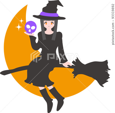 Illustration of a witch flying on a kite Illustration of a witch flying on a kite 93319892
