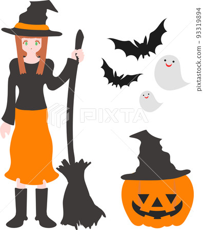 Witch and Halloween motif illustration set Witch and Halloween motif illustration set 93319894