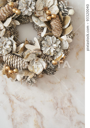 Christmas wreath on marble background Christmas wreath on marble background 93320040