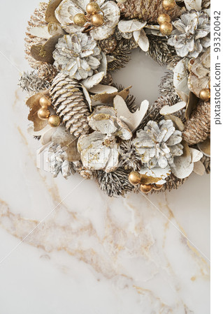 Christmas wreath on marble background Christmas wreath on marble background 93320042
