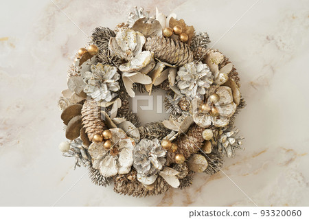 Christmas wreath on marble background Christmas wreath on marble background 93320060