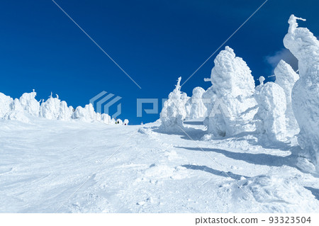 山形的銀色世界藏王的白雪覆蓋的樹木和滑雪場 93323504