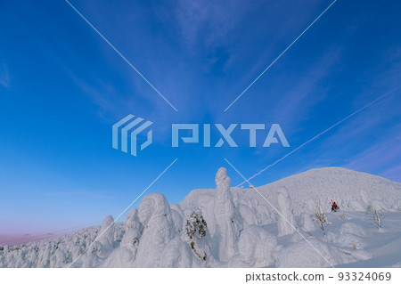 夕陽下山形藏王銀世界的白雪覆蓋的樹木 93324069