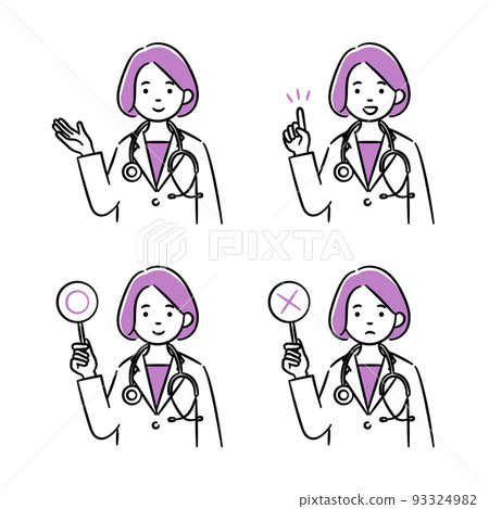 Simple illustration set of a young female doctor Simple illustration set of a young female doctor 93324982