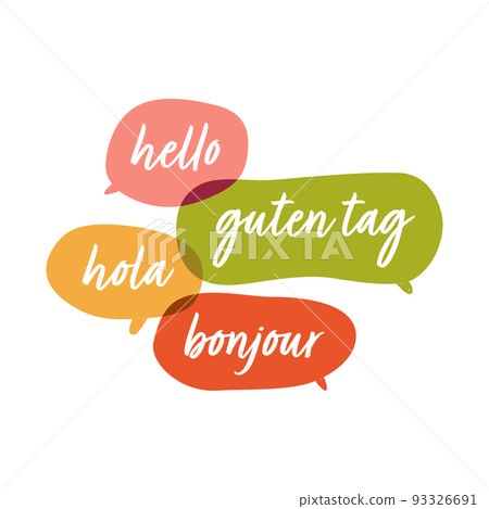 Hola, guten tag, bonjour, hello. Social network or bilingual translation concept. vector illustration 93326691