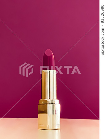 Purple lipstick in golden tube on colour background, luxury make-up and cosmetics for beauty brand product design concept Purple lipstick in golden tube on colour background, luxury make-up and cosmetics for beauty brand product design concept 93326990