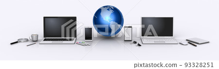 Earth and computer devices, image of global... - Stock Illustration ...