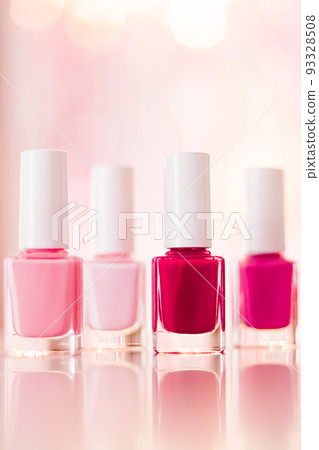 Shades of pink and red nail polish set on glamour background, nailpolish bottles for manicure and pedicure, luxury beauty cosmetics and make-up brand ad 93328508