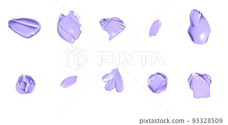 Pastel purple beauty swatches, skincare and makeup cosmetic product sample texture isolated on white background, make-up smudge, cream cosmetics smear or paint brush stroke closeup 93328509