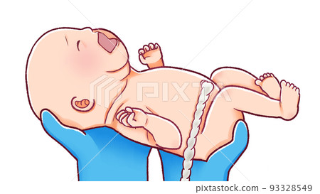分娩時刻的插圖 有臍帶的嬰兒 93328549