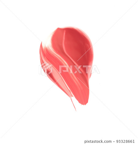 Pastel coral beauty swatch, skincare and makeup cosmetic product sample texture isolated on white background, make-up smudge, cream cosmetics smear or paint brush stroke closeup 93328661