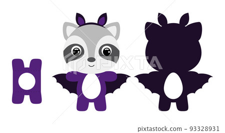 Cute die cut Halloween raccoon chocolate egg holder template. Cartoon animal character in a bat costume. Retail paper box for the easter egg. Printable color scheme. Vector stock illustration Cute die cut Halloween raccoon chocolate egg holder template. Cartoon animal character in a bat costume. Retail paper box for the easter egg. Printable color scheme. Vector stock illustration 93328931