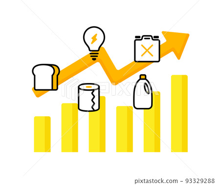 價格飆升/物價上漲物價上漲通貨膨脹食品日用品電費油煤油燃料箭頭的圖表說明 93329288