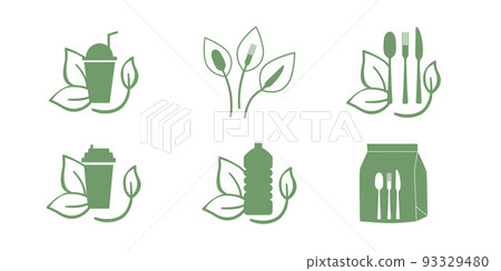 Fast food and take away eco packaging symbol for restaurant, cafe, bistro and diner. Plastic free and recyclable. Vector stock illustration isolated on black background. EPS10 Fast food and take away eco packaging symbol for restaurant, cafe, bistro and diner. Plastic free and recyclable. Vector stock illustration isolated on black background. EPS10 93329480