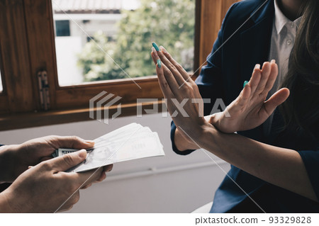 Lawyer Rejecting offer of black money in exchange for a permit in the deal. Concepts of corruption and anti bribery Lawyer Rejecting offer of black money in exchange for a permit in the deal. Concepts of corruption and anti bribery 93329828