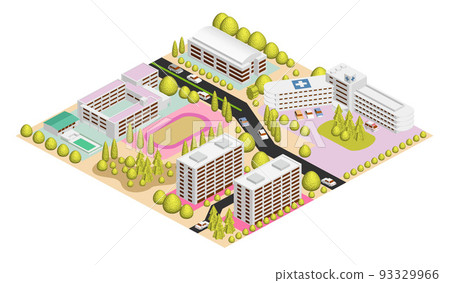 Streetscape illustration that becomes a large city when combined like blocks Variations available 93329966