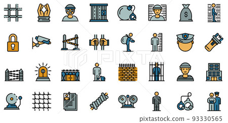 Prison icons set line color vector Prison icons set line color vector 93330565