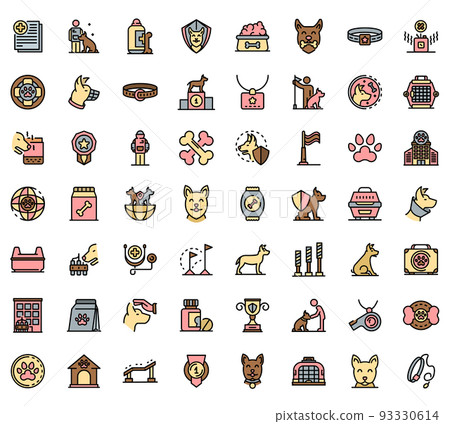 Dog handler icons set line color vector 93330614
