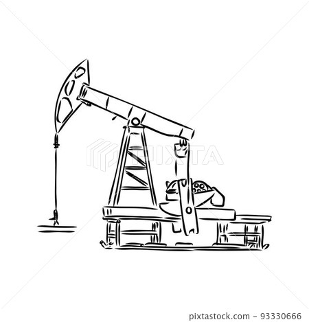 Working oil pump. Hand drawn sketch illustration isolated on white background 93330666