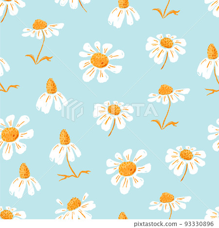 Daisies and petals seamless pattern. Chamomile... - Stock Illustration ...
