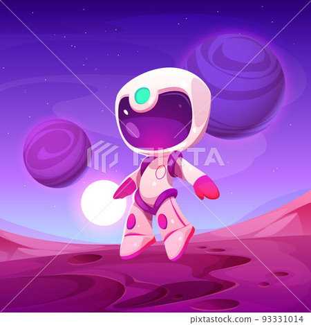 Cute spaceman jump on alien planet ground 93331014