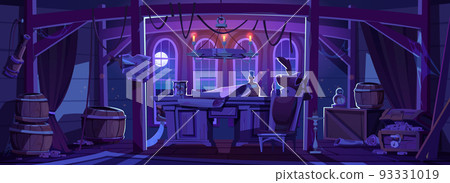 Pirate ship cabin interior at night 93331019