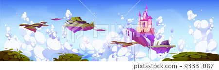 Fantastic pink castle, waterfall flying on island Fantastic pink castle, waterfall flying on island 93331087