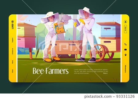Bee farmers cartoon landing page, beekeepers work 93331126