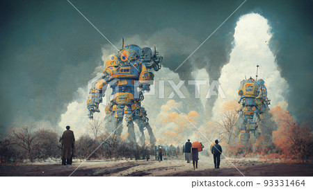A devastated world where giant robots wander "AI-generated images" A devastated world where giant robots wander "AI-generated images" 93331464
