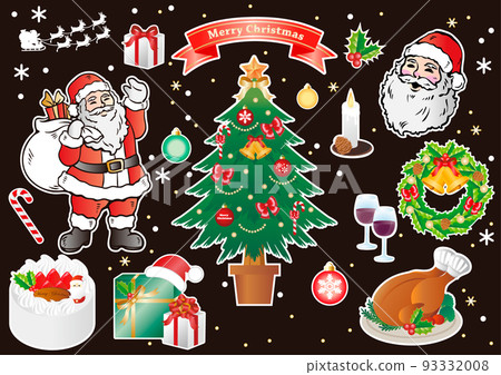 December Christmas decoration Christmas tree Santa Claus roast chicken cake illustration set December Christmas decoration Christmas tree Santa Claus roast chicken cake illustration set 93332008