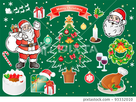 December Christmas decoration Christmas tree Santa Claus roast chicken cake illustration set 93332010