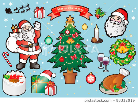 December Christmas decoration Christmas tree Santa Claus roast chicken cake illustration set 93332019