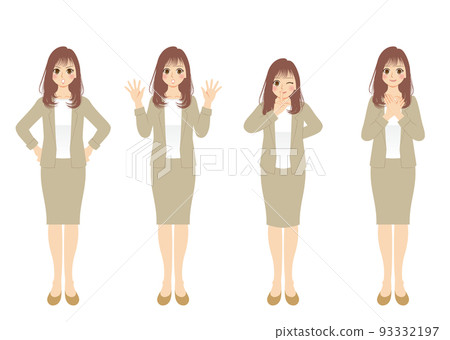 Working woman illustration set, beige suit, brown hair Working woman illustration set, beige suit, brown hair 93332197