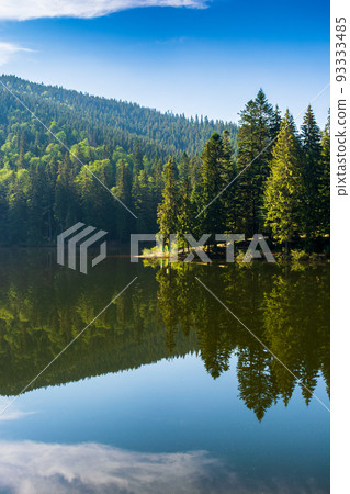 mountain landscape with lake in summer. beautiful forest scenery around the water. scenic travel background of synevyr national, ukraine. green outdoor nature environment mountain landscape with lake in summer. beautiful forest scenery around the water. scenic travel background of synevyr national, ukraine. green outdoor nature environment 93333485