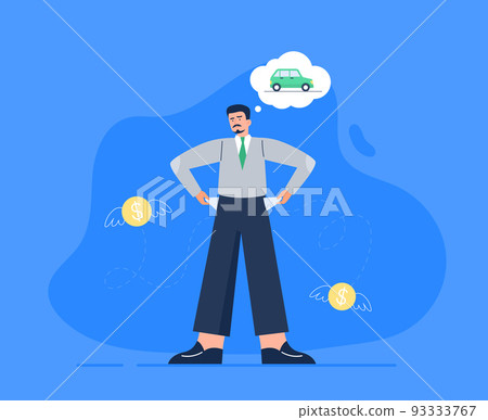 No money. Bankruptcy, poverty, economic crisis, and troubles. A man is turning out his empty pockets and thinking about unpaid loans. Vector flat illustration isolated on the white background. 93333767