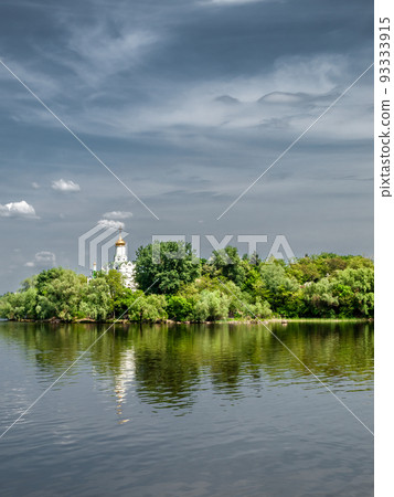 Orthodox church in Dnipro city on the riverside, Ukraine. Orthodox church in Dnipro city on the riverside, Ukraine. 93333915